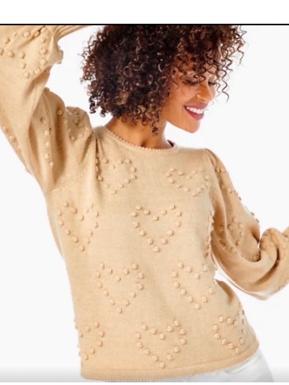 Lilly Pulitzer tan gold metallic Heart pom Pom Kippa Sweater